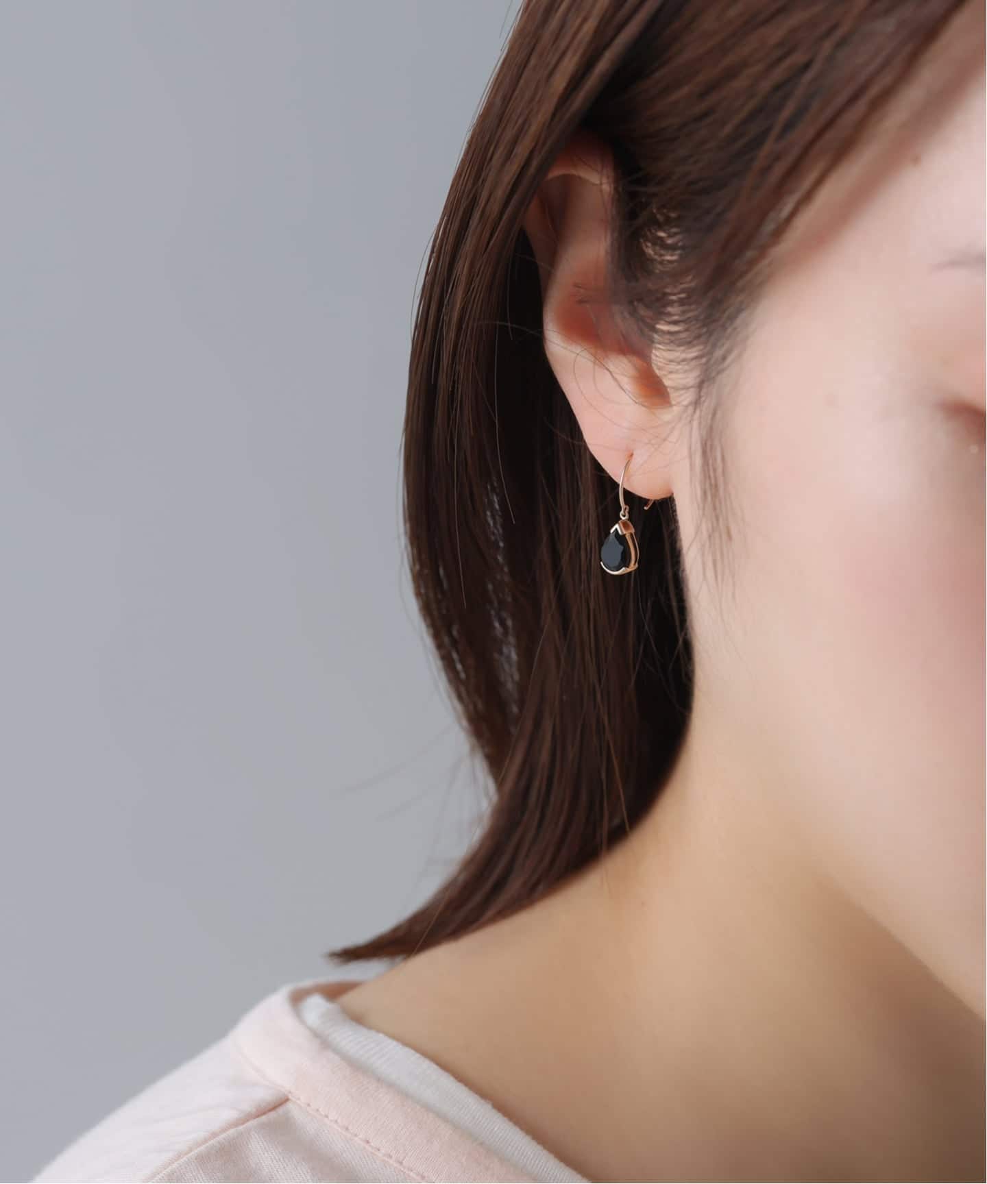 ペアシェイプオニキスフープピアス K10（両耳）（ピアス（両耳用
