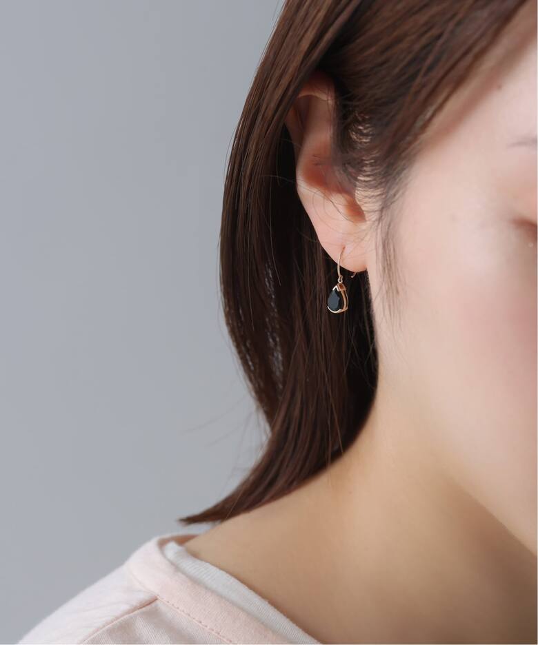 ペアシェイプオニキスフープピアス K10（両耳）（ピアス（両耳用 