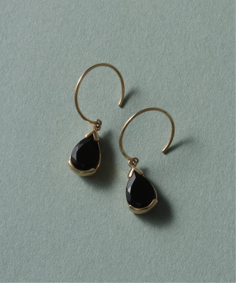 ペアシェイプオニキスフープピアス K10（両耳）（ピアス（両耳用 