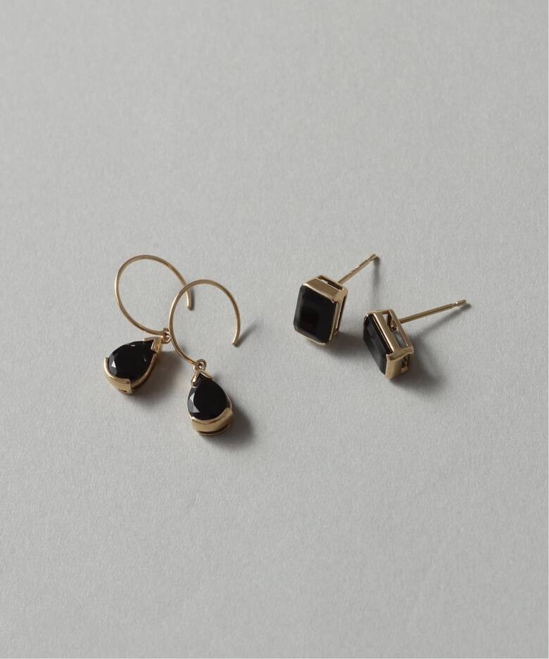 ペアシェイプオニキスフープピアス K10（両耳）（ピアス（両耳用 
