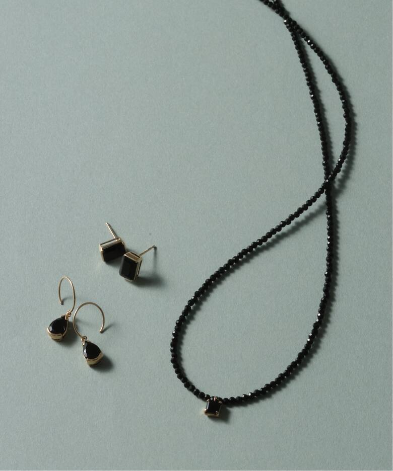 ペアシェイプオニキスフープピアス K10（両耳）（ピアス（両耳用 