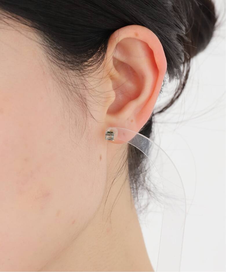 10K square green rutile quartz pierce(両耳)（ピアス（両耳用 