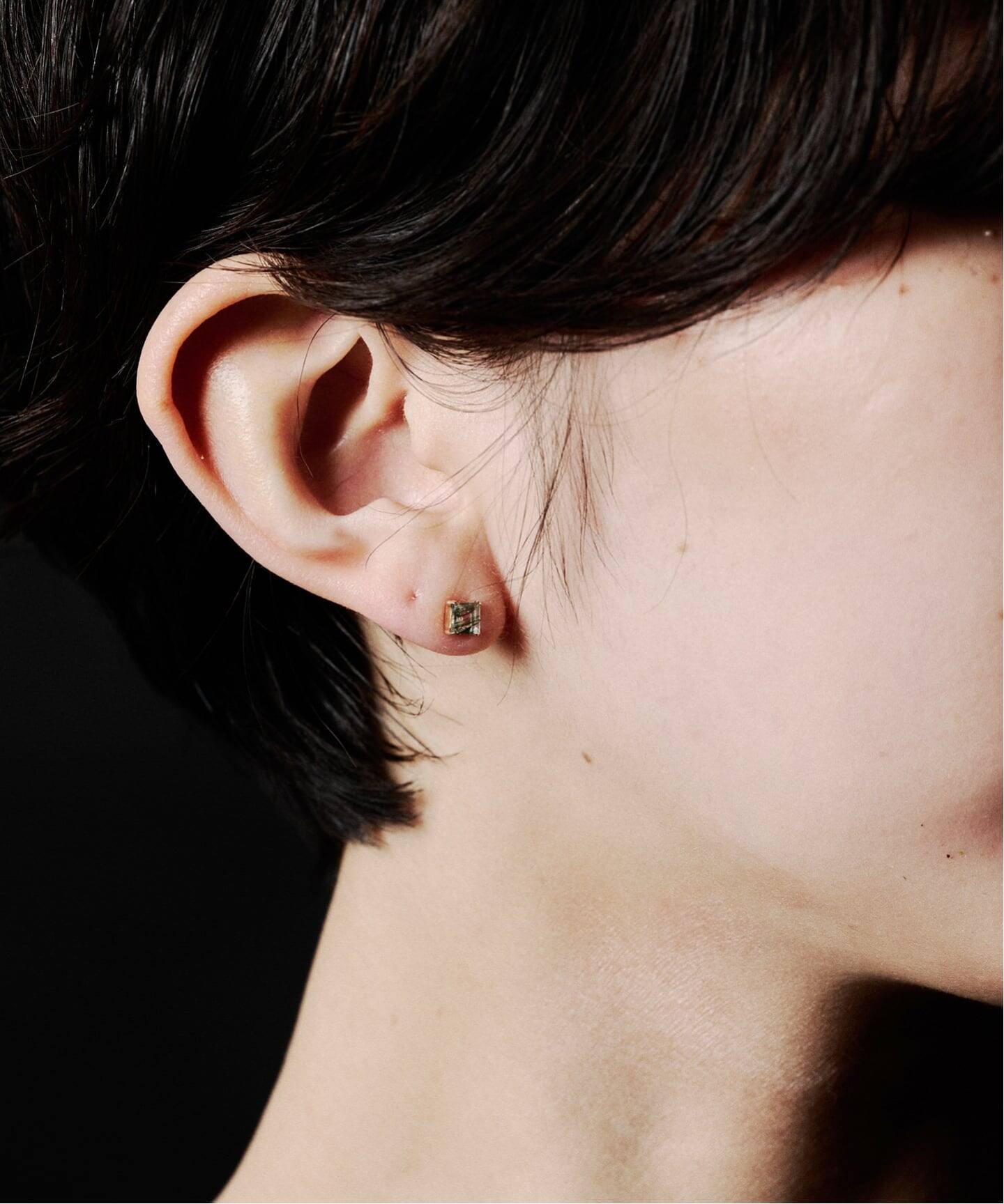 10K square green rutile quartz pierce(両耳)（ピアス（両耳用