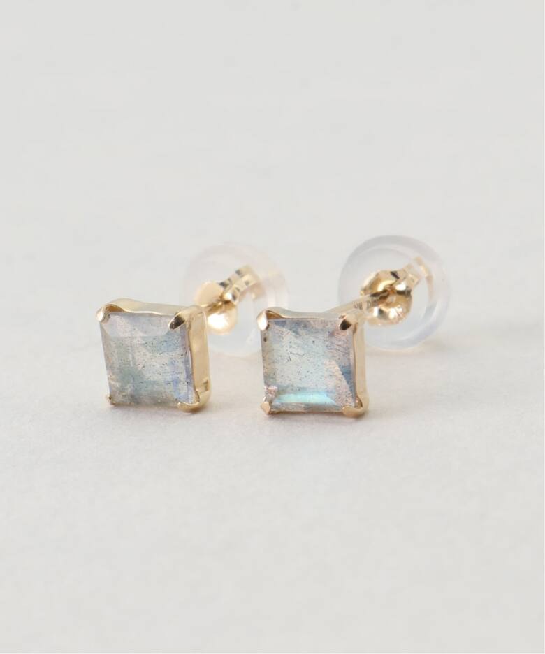 10K square labradorite pierce(両耳)（ピアス（両耳用 