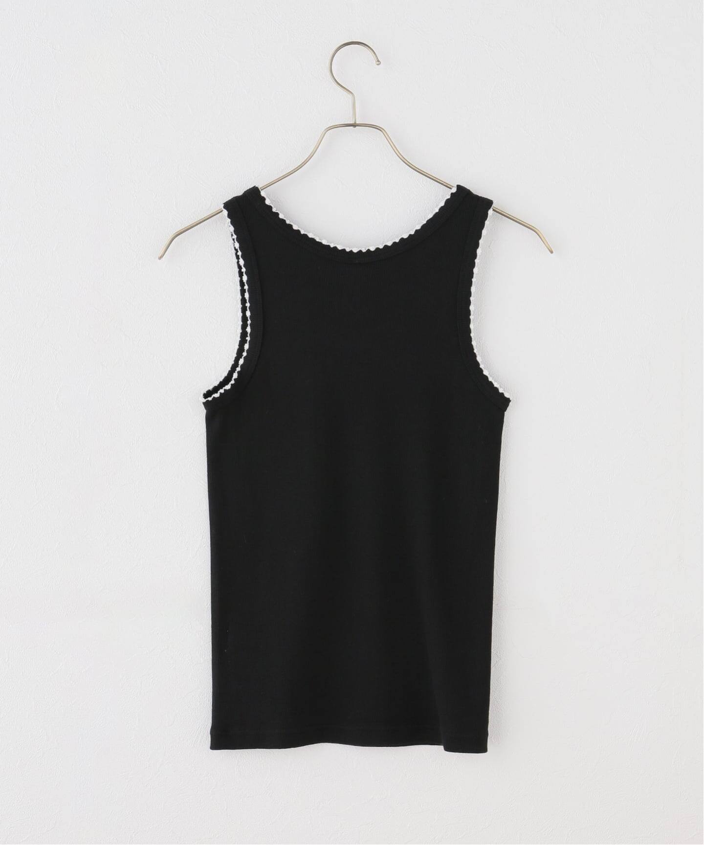 babaco バックオープンとリボンデザイン シルクリブタンクトップ babaco＞RIBBED TANK TOP W/EMB/タンクトップ