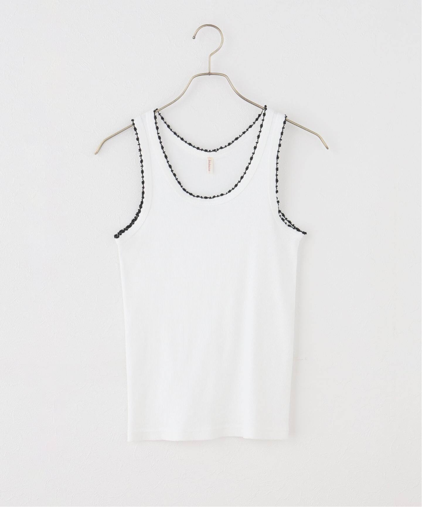 babaco バックオープンとリボンデザイン シルクリブタンクトップ Cotton／Silk Ribbed Basic Tank Top