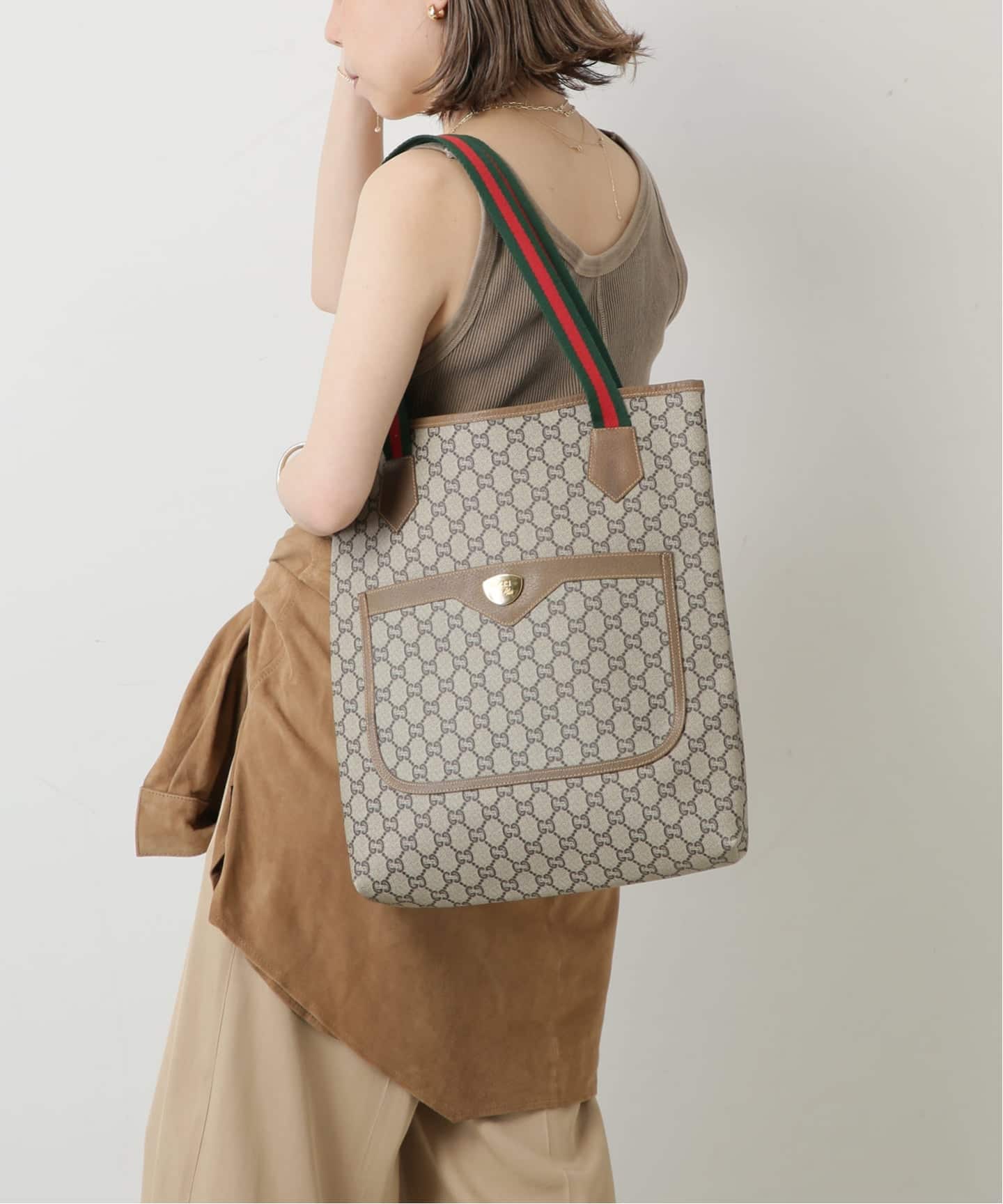 GUCCI PLUS トートバッグ GG柄 ヴィンテージ VINTAGE GUCCI Plus/グッチ プラス】トートバッグ gg web（トート
