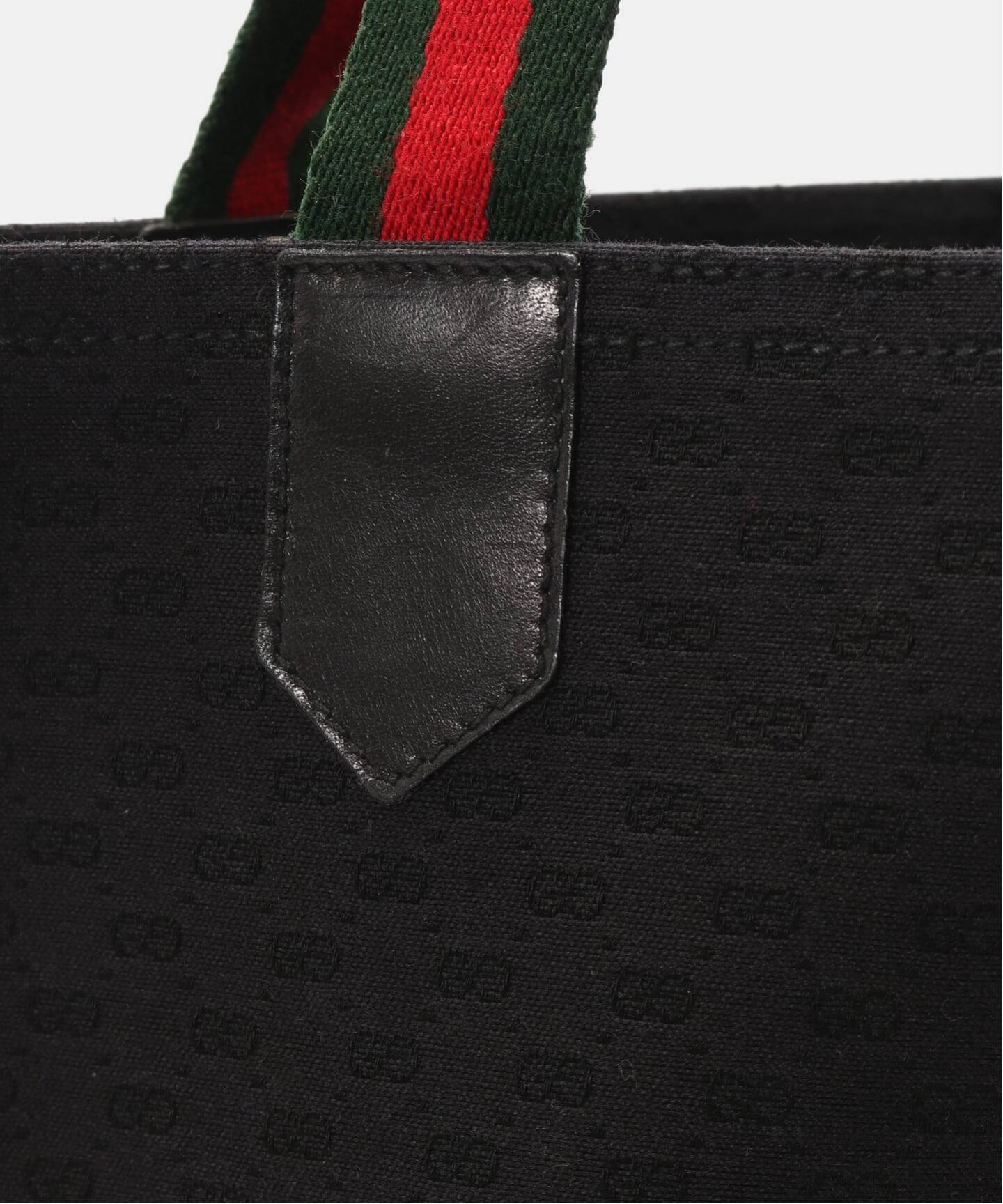 GUCCI グッチ トートバッグ ヴィンテージ ブラック レザー 内側レッド 黒 VINTAGE GUCCI/グッチ】トートバッグ micro gg web（トートバッグ