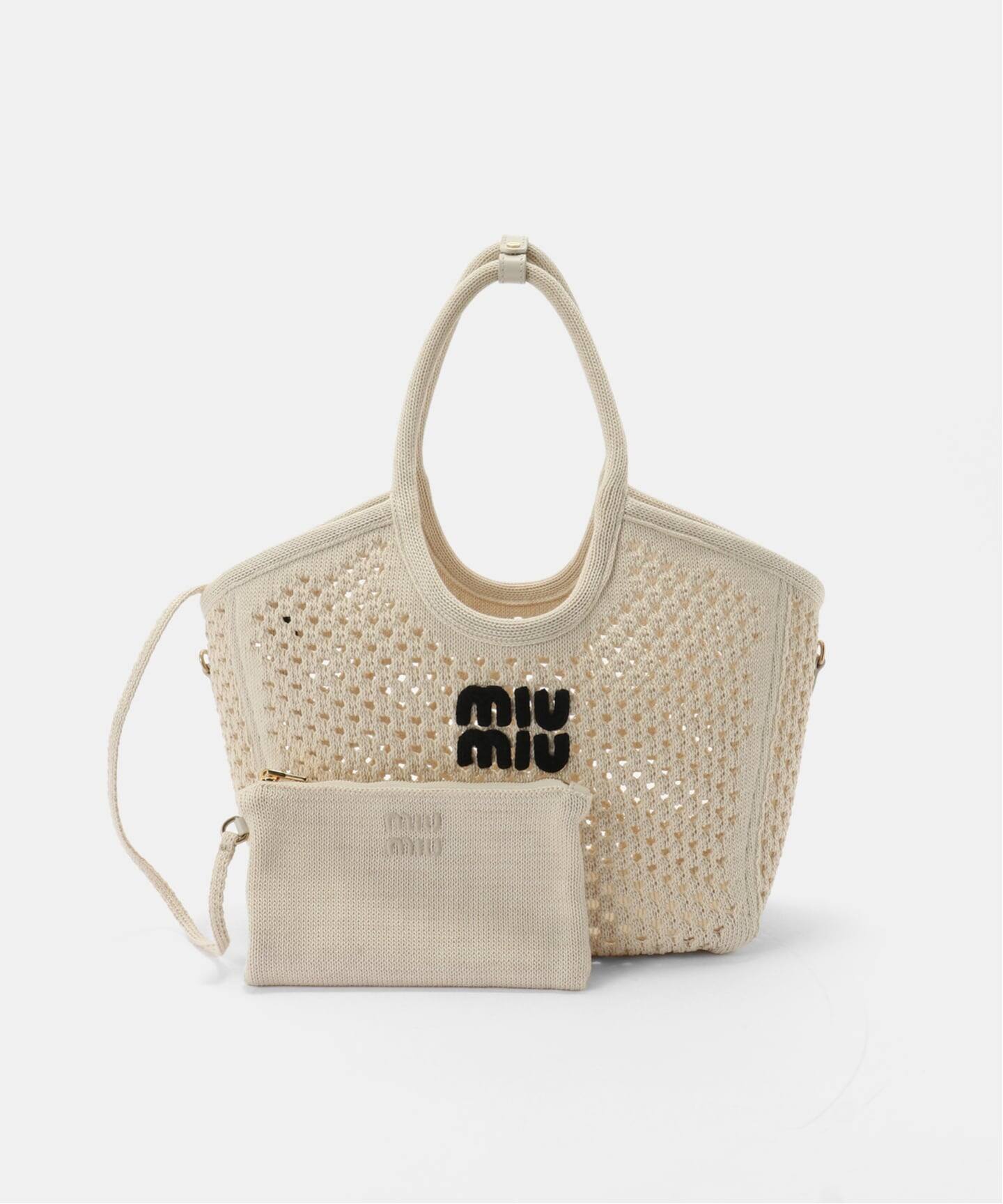 miumiu ミュウミュウ コーデュロイ トートバッグ ホワイト アイビー MIU MIU/ミュウミュウ】 5bg231 ivy tote cotton mesh（トートバッグ