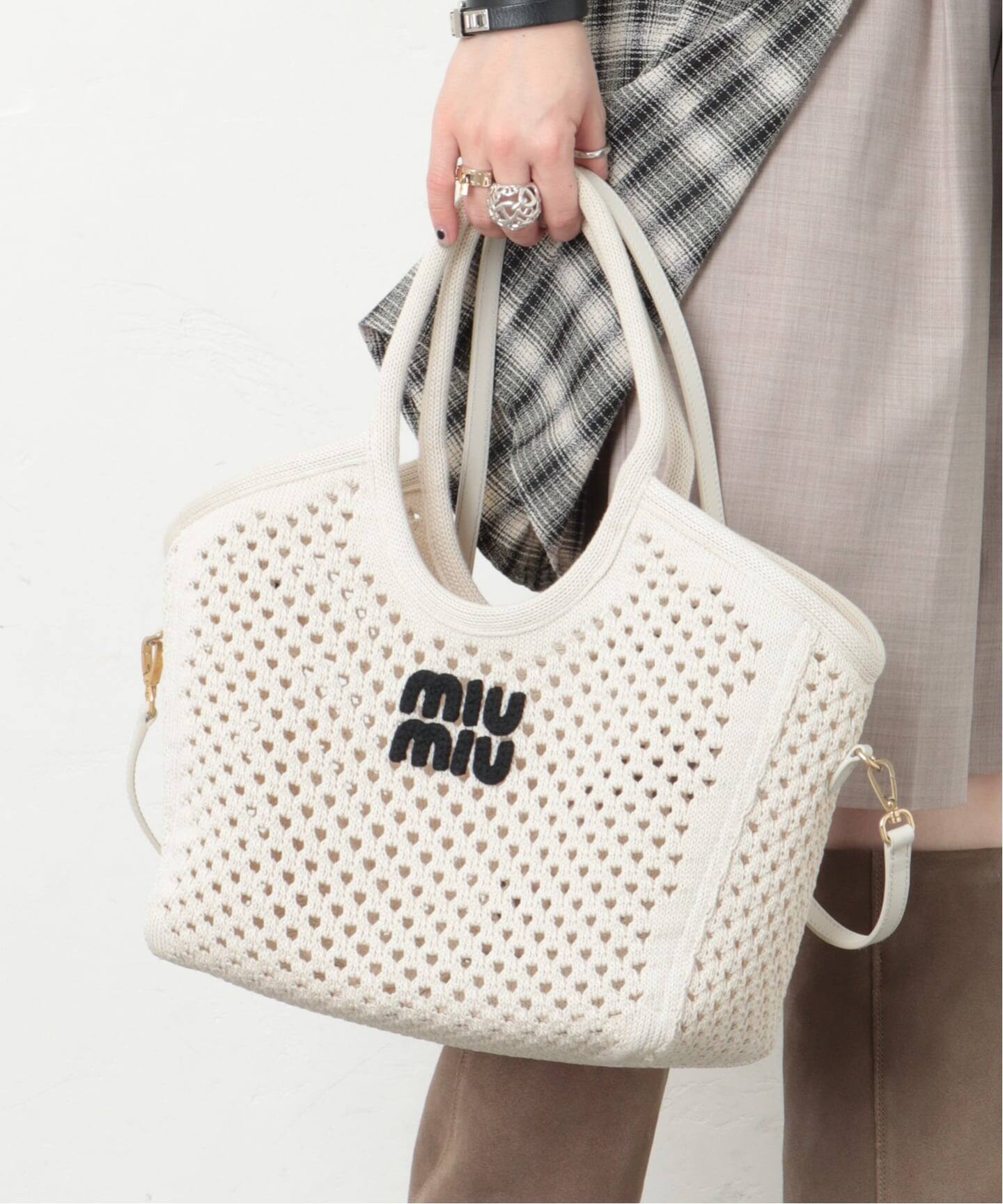 MIU MIU/ミュウミュウ】 5bg231 ivy tote cotton mesh（トートバッグ