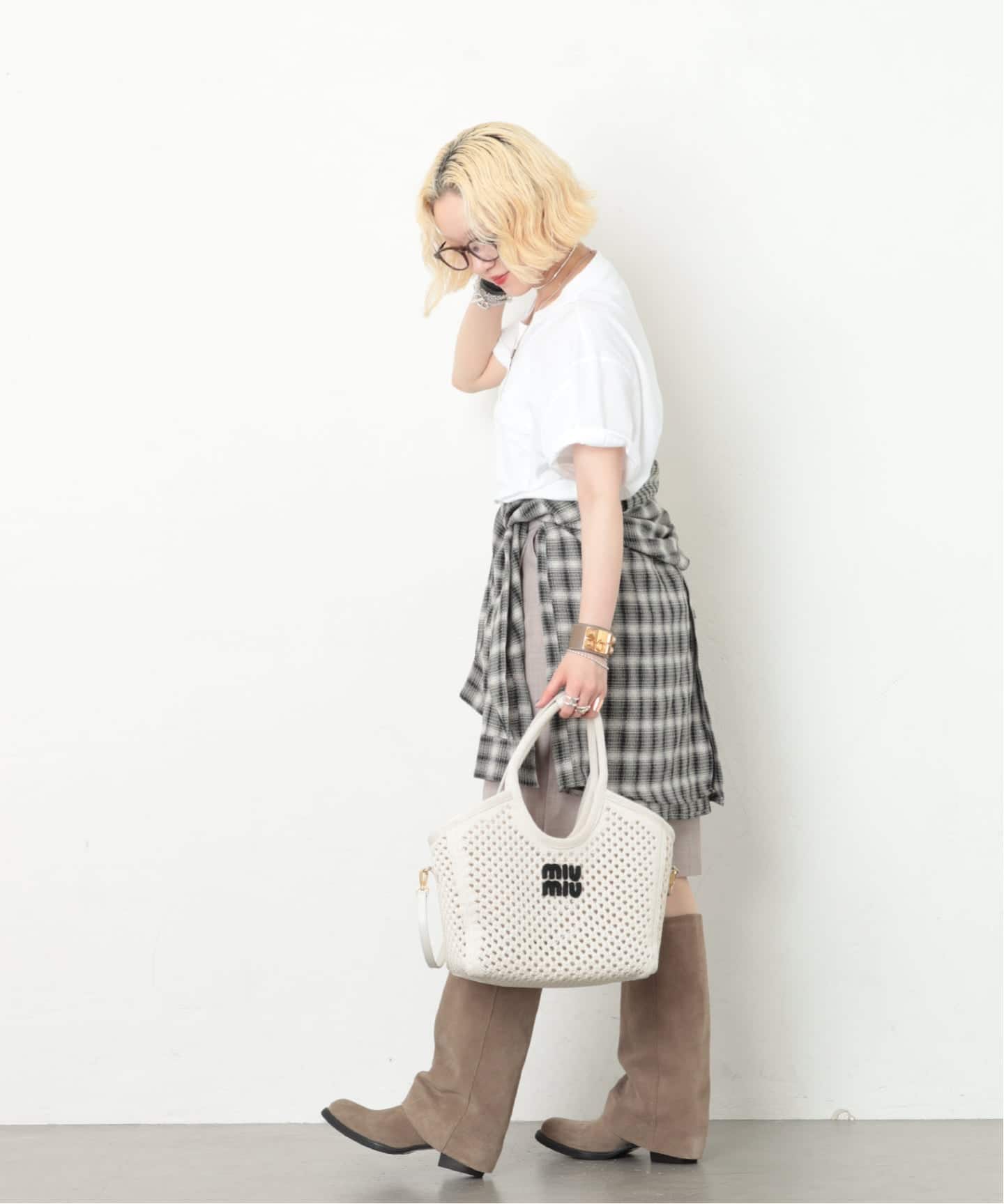 ミュウミュウ　Miki House　トートバッグ MIU MIU/ミュウミュウ】 5bg231 ivy tote cotton mesh（トートバッグ