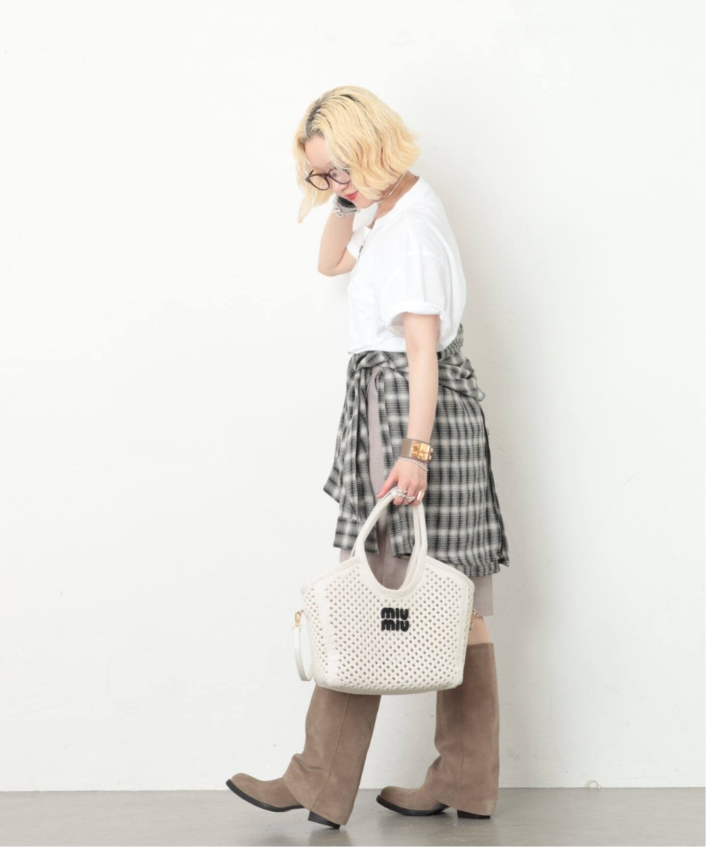 MIU MIU/ミュウミュウ】 5bg231 ivy tote cotton mesh（トートバッグ 