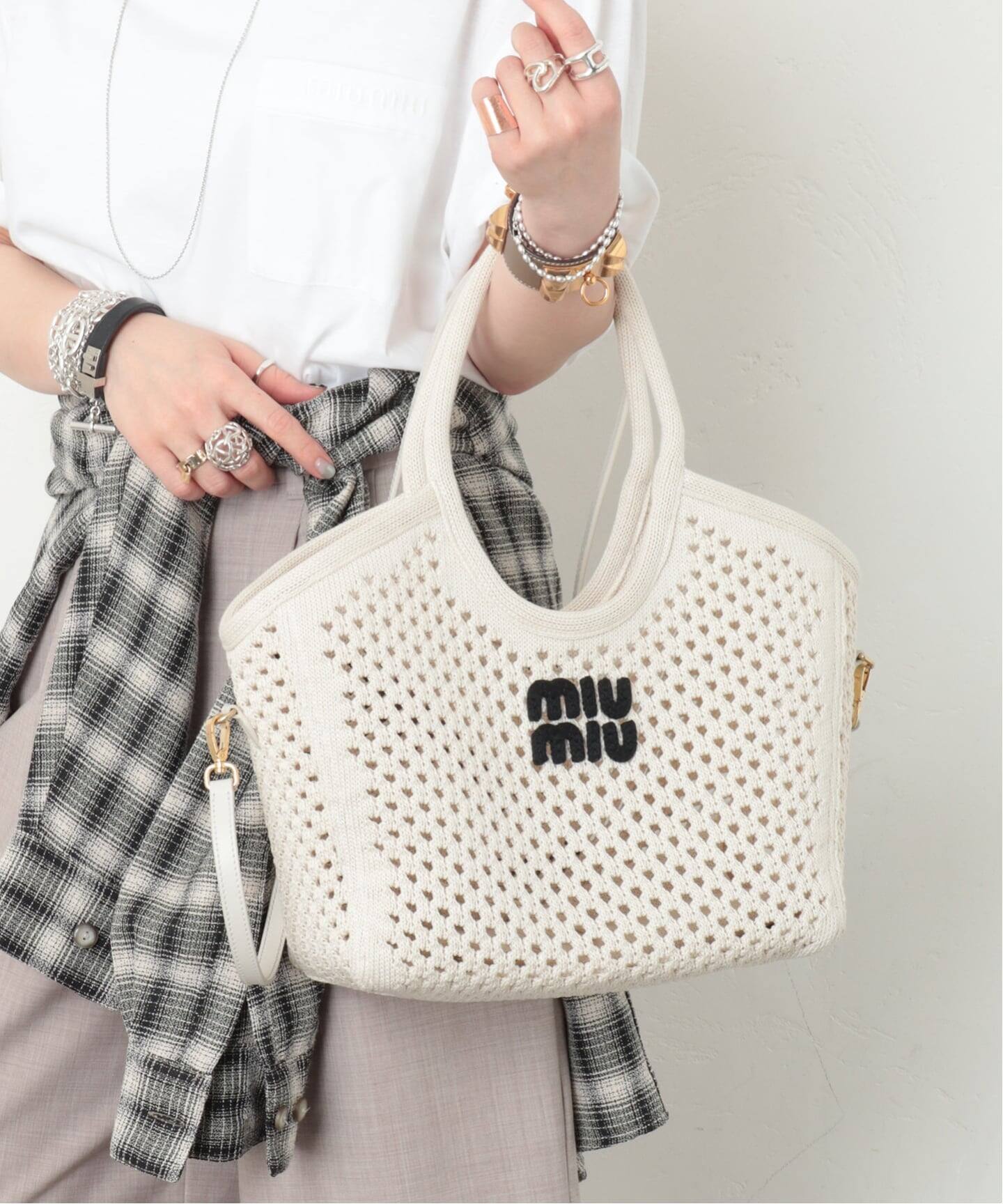 MIU MIU/ミュウミュウ】 5bg231 ivy tote cotton mesh（トートバッグ 