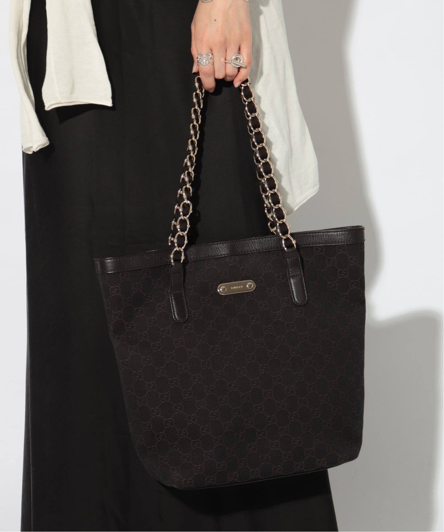 VINTAGE GUCCI/グッチ】chain tote gg canvas（トートバッグ 