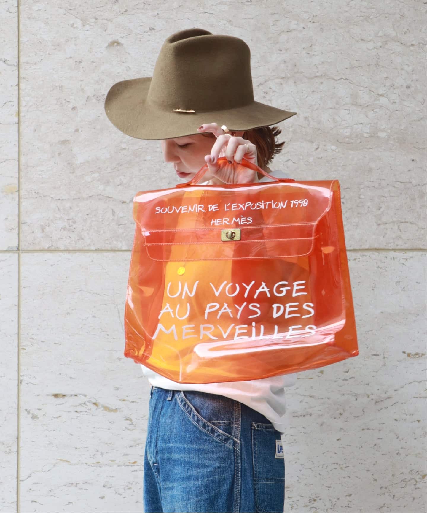 【未使用品HERMESパレオ】オレンジストライプ VINTAGE HERMES/エルメス】 Vinyl kelly（ハンドバッグ）｜DECOUVERTE