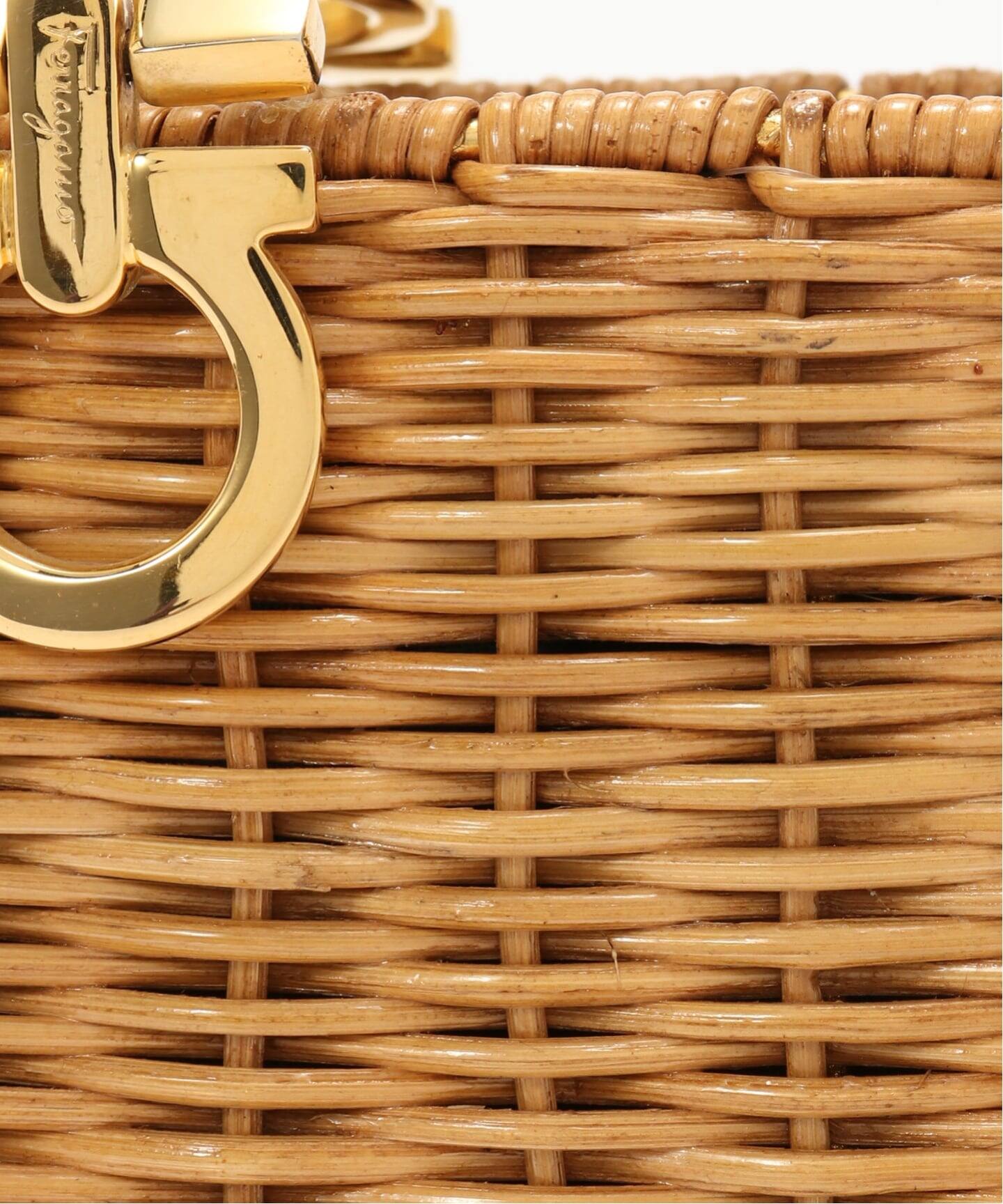 VINTAGE FERRAGAMO/フェラガモ】Gancini ハンドバッグ rattan 