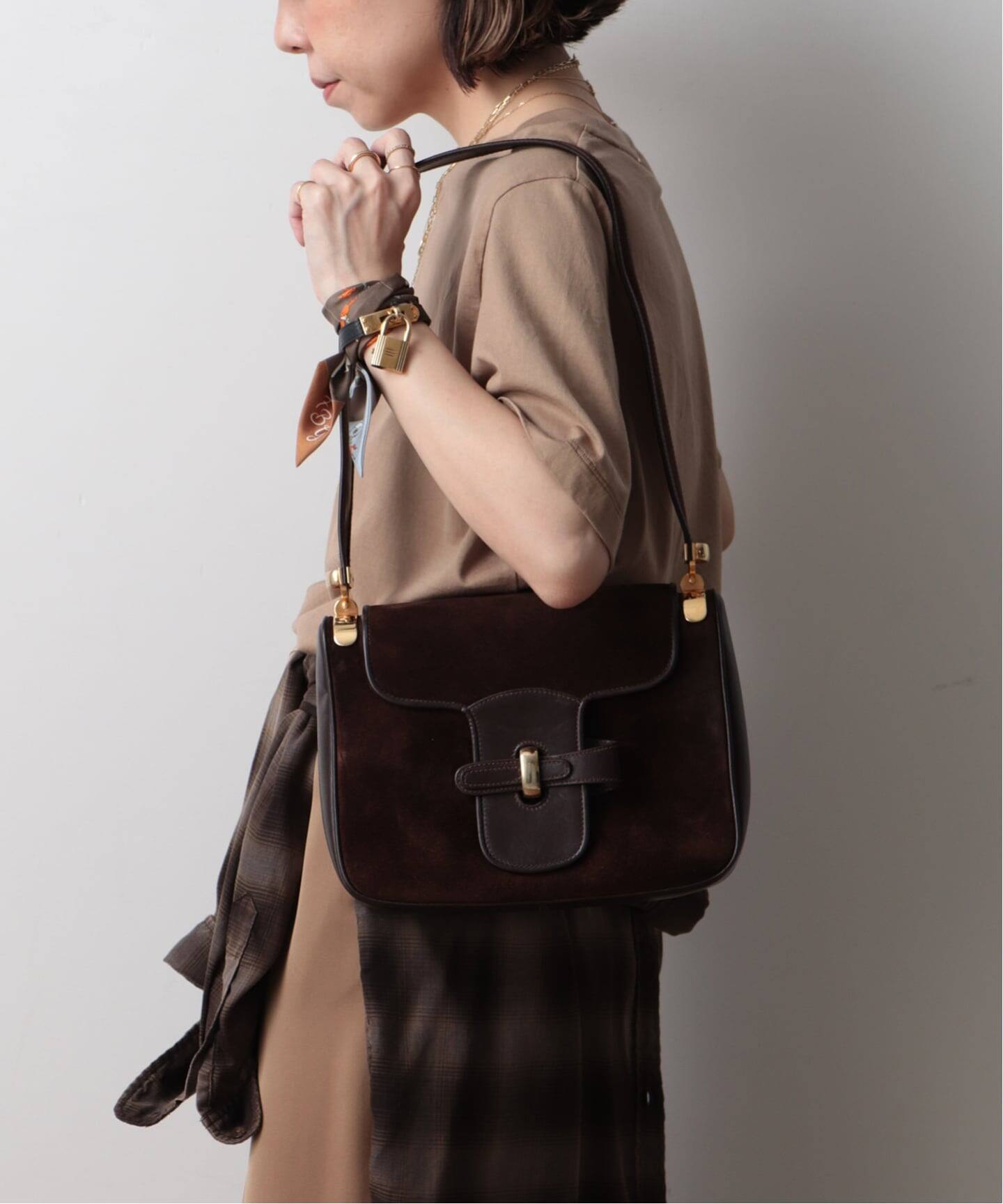 VINTAGE GUCCI/グッチ】ショルダーバッグ suede（ショルダーバッグ