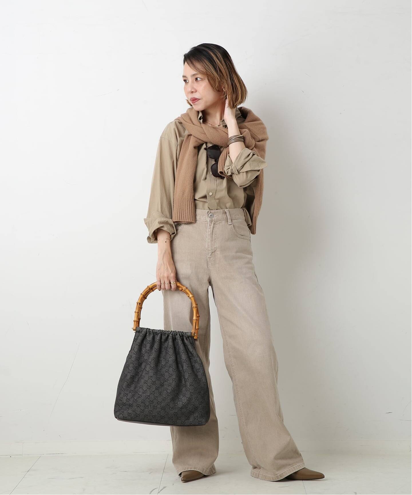VINTAGE GUCCI/グッチ】Bamboo ハンドバッグ gg denim（ハンドバッグ