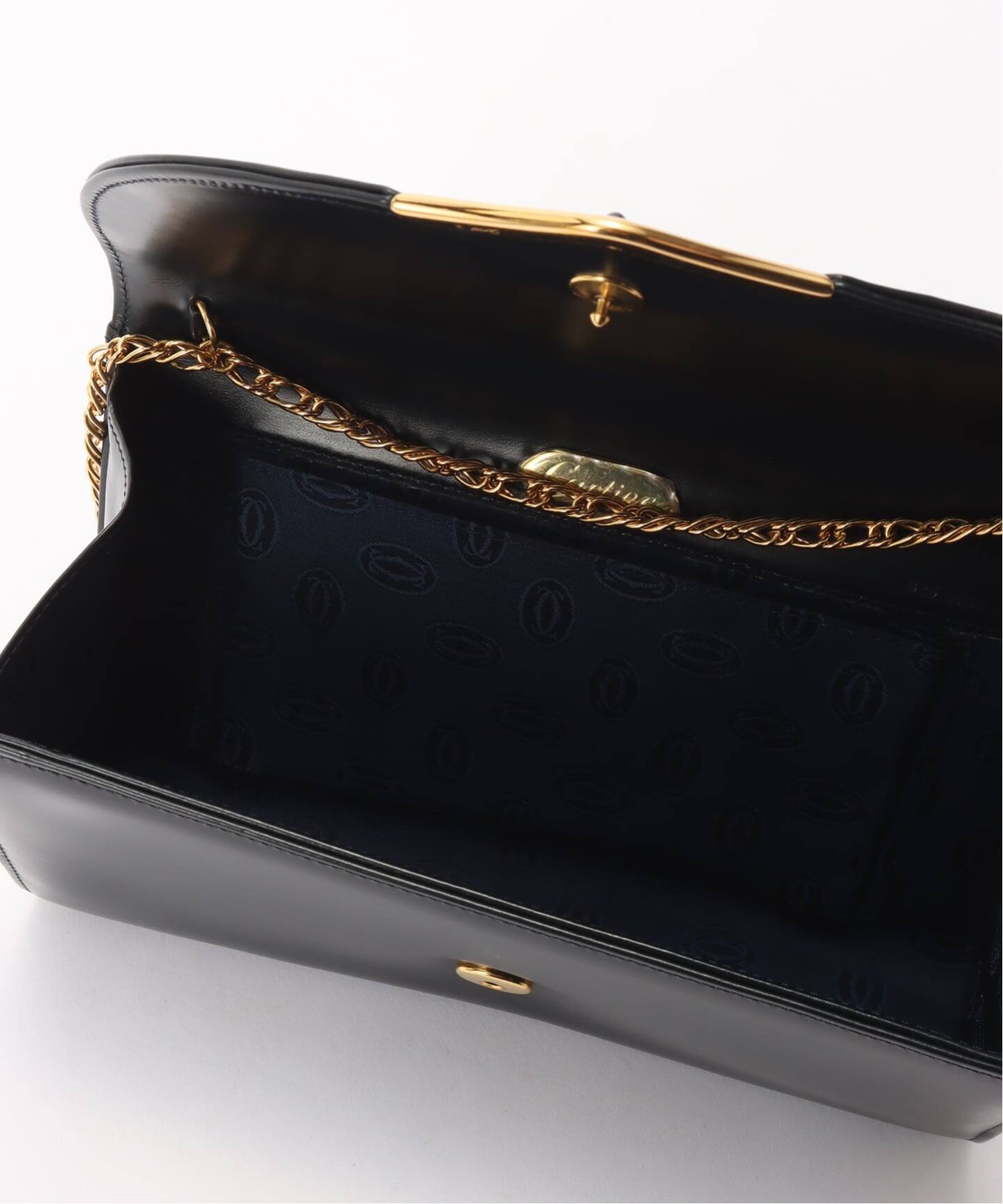 カルティエ　サファイアライン　ゴールドチェーン金具　箱付き　黒金　レディース VINTAGE CARTIER/カルティエ】Sapphire line チェーンショルダーバッグ