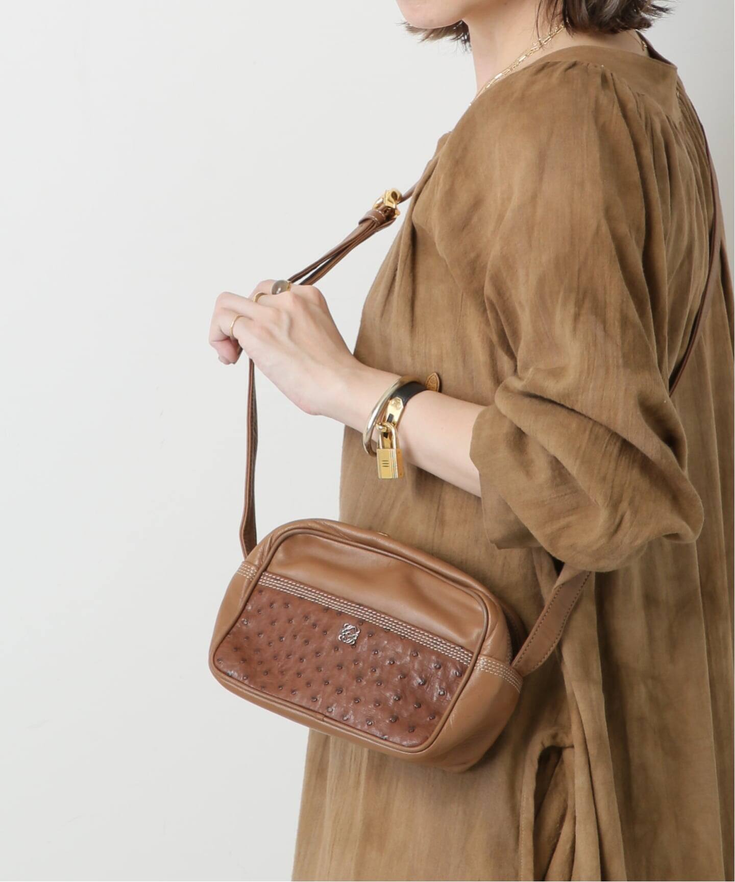 LOEWE ブラウン オーストリッチショルダーバッグ VINTAGE LOEWE/ロエベ】ショルダーバッグ anagram ostrich（ショルダー