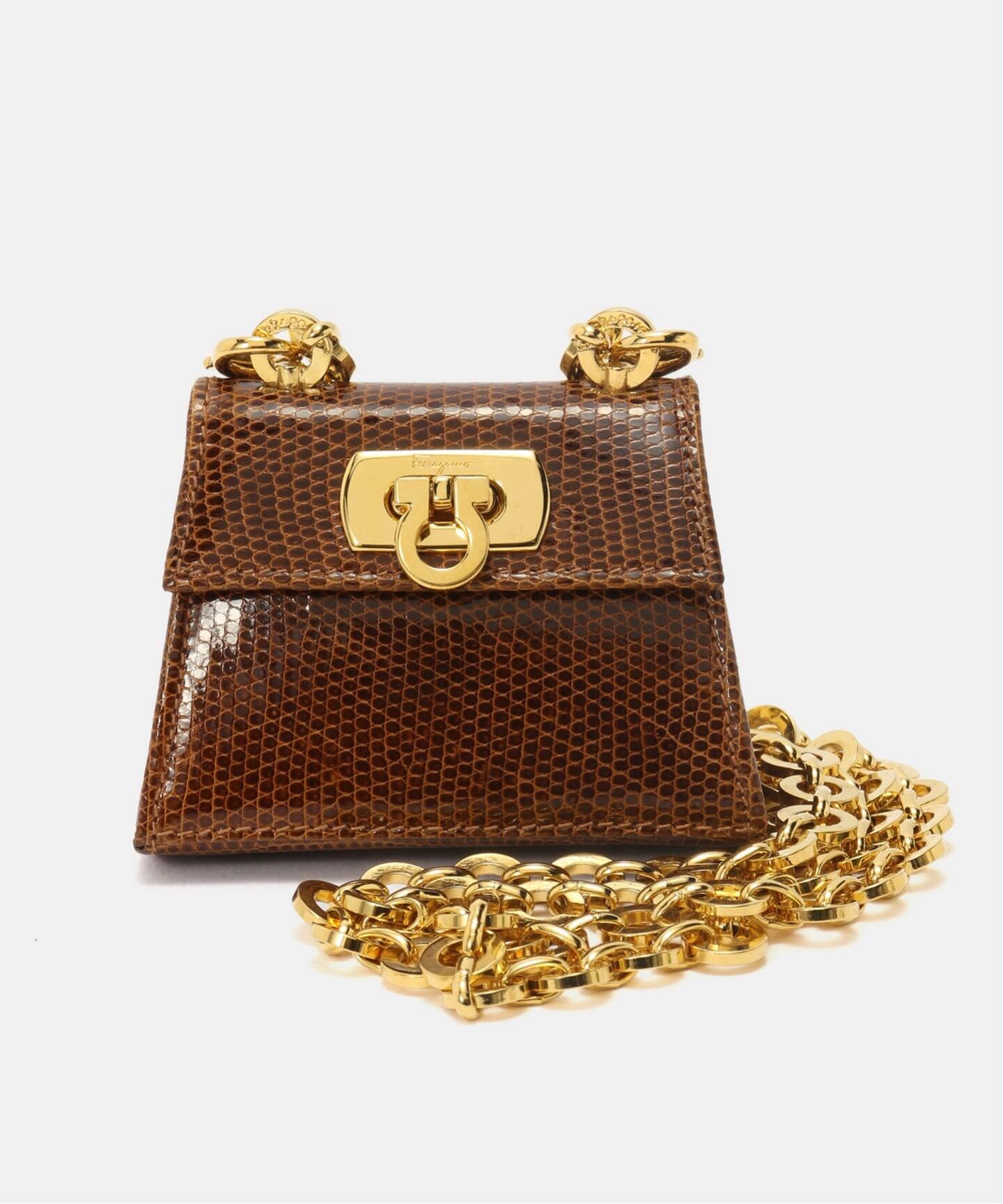 VINTAGE FERRAGAMO/フェラガモ】Gancini ミニ チェーンショルダー