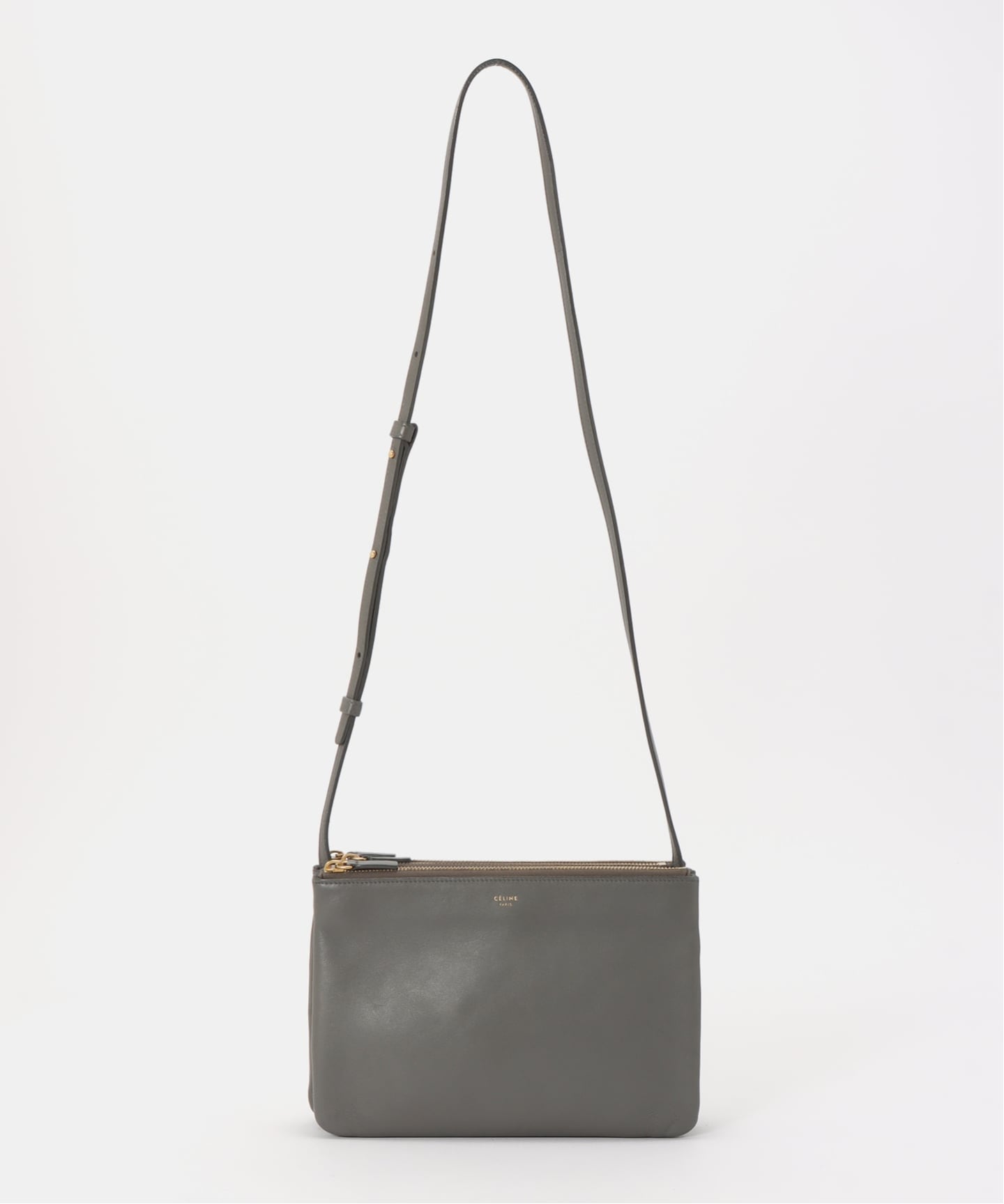 値下げしました！シルバーロゴ　CELINE トリオ　 チャコールグレー CELINE/セリーヌ】Trio large（ショルダーバッグ）｜DECOUVERTE