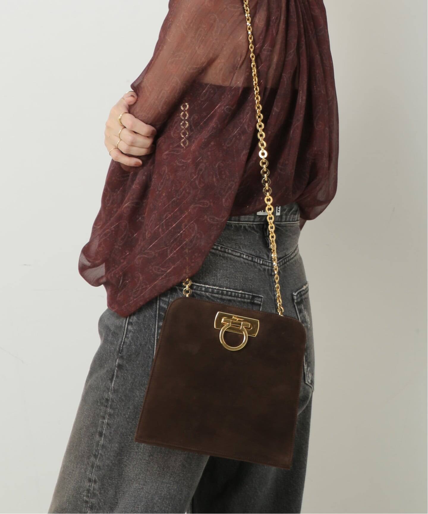 VINTAGE FERRAGAMO/フェラガモ】チェーンショルダーバッグ gancini 