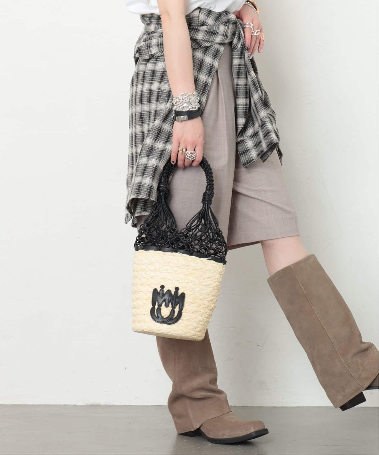 MIU MIU/ミュウミュウ】Bucket shoulder 2way raffia（ショルダー