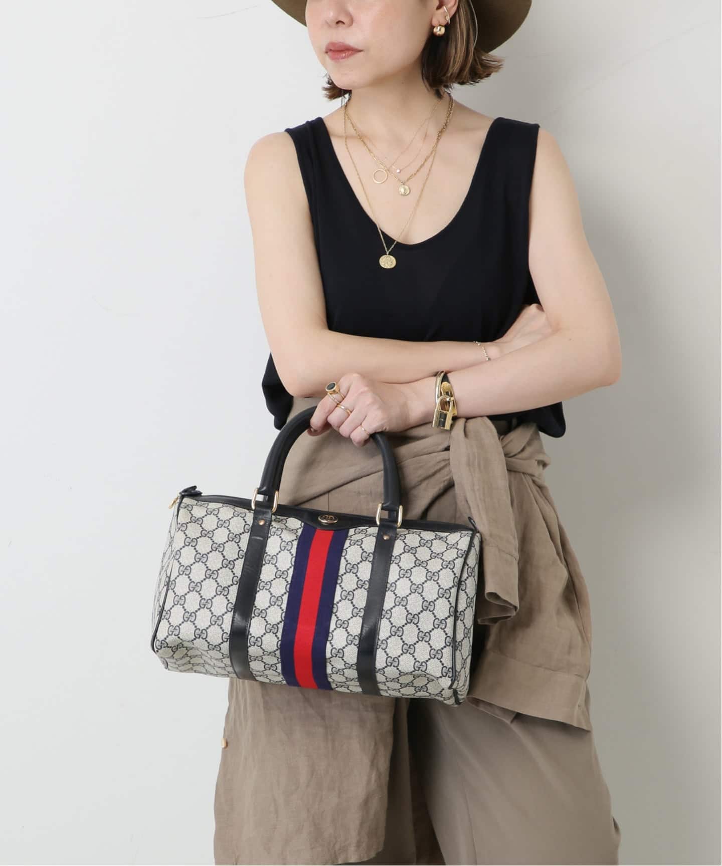 GUCCI GGパターン ボストンバッグ ハンドバッグ グッチ VINTAGE GUCCI/グッチ】ボストンバッグ gg web（ボストンバッグ