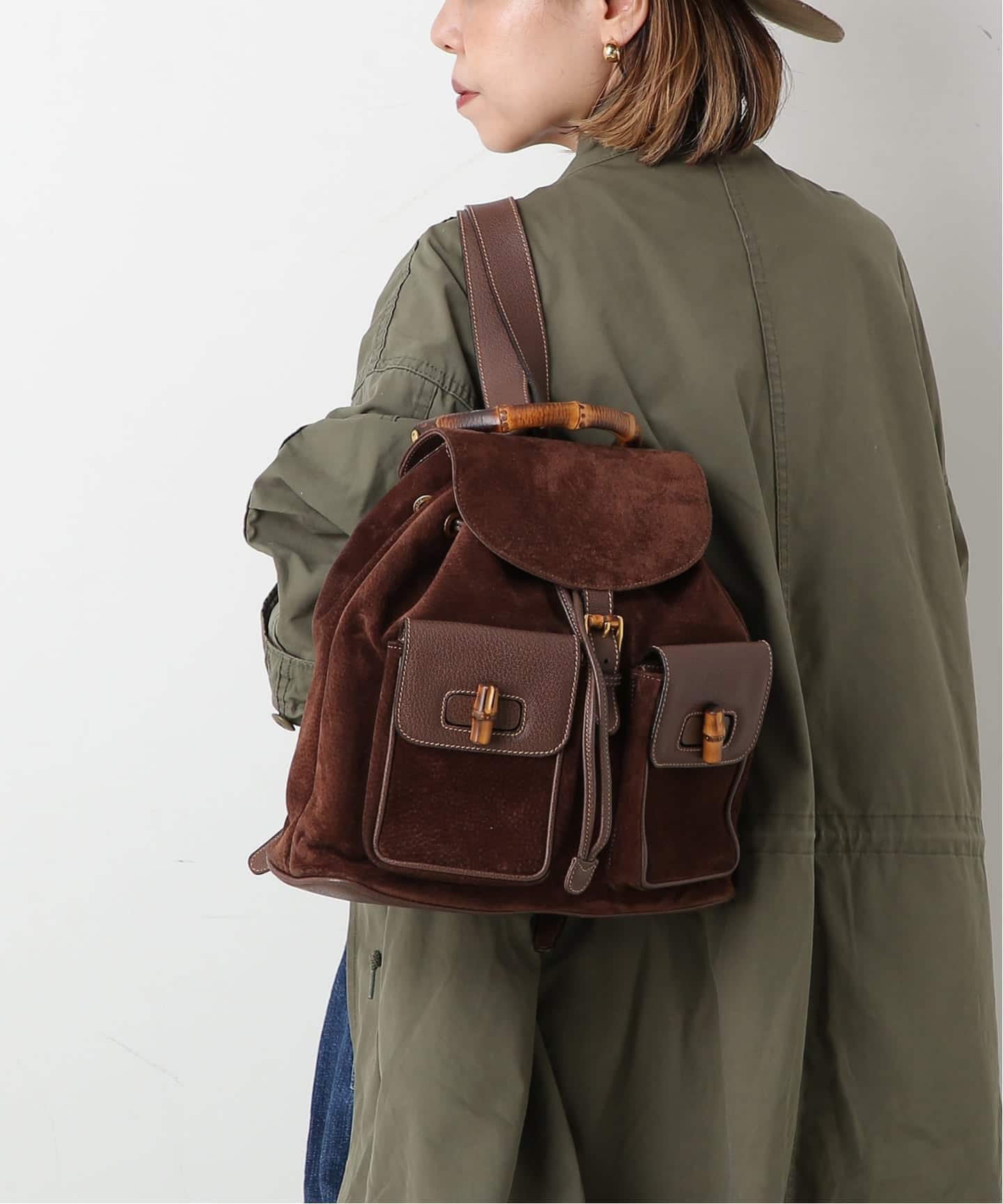 GUCCI バンブー リュック バックパック ブラウン VINTAGE GUCCI/グッチ】Bamboo backpack suede（バックパック