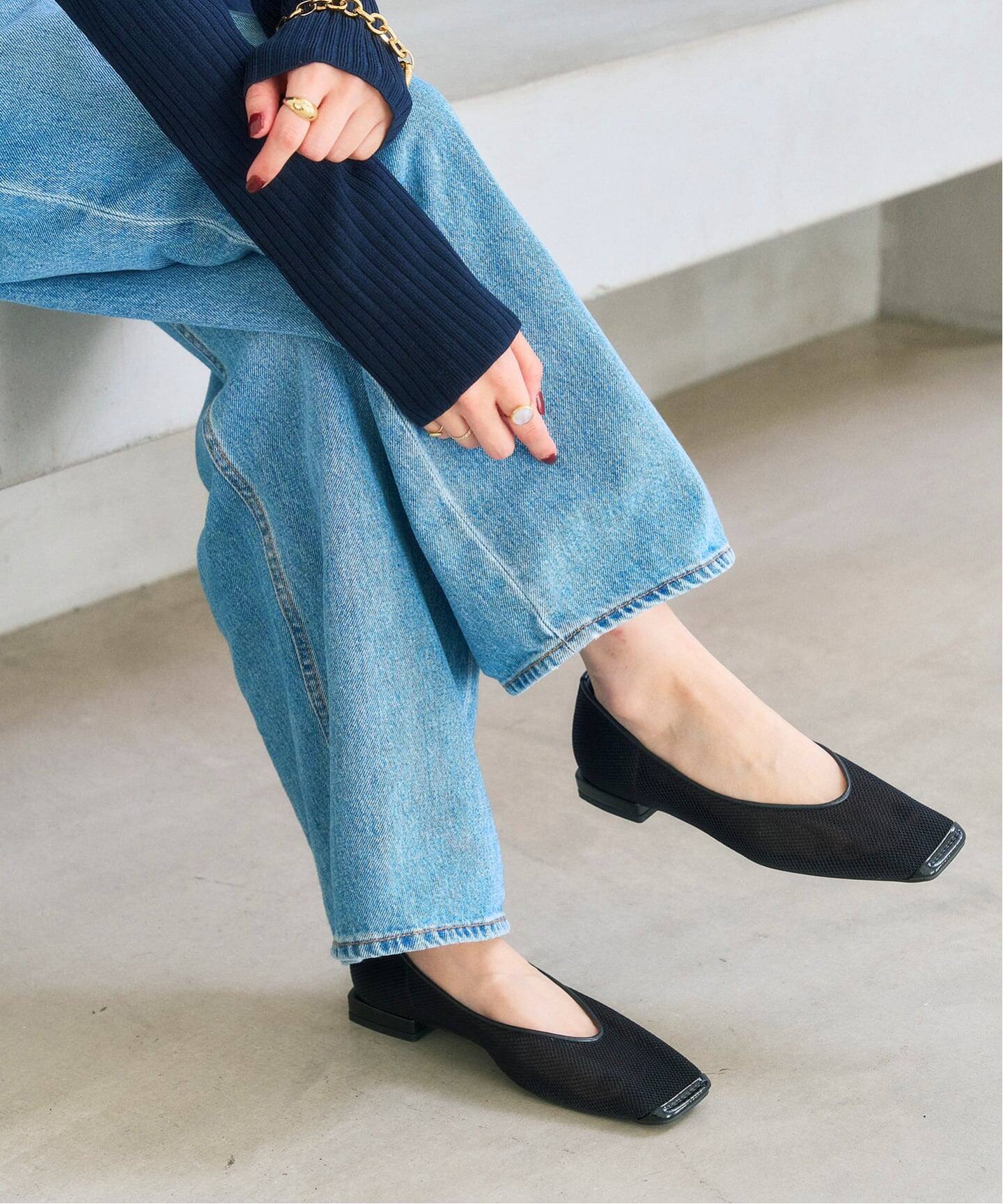 追加予約》スクエアトゥキャップセミシアーフラット（フラットシューズ