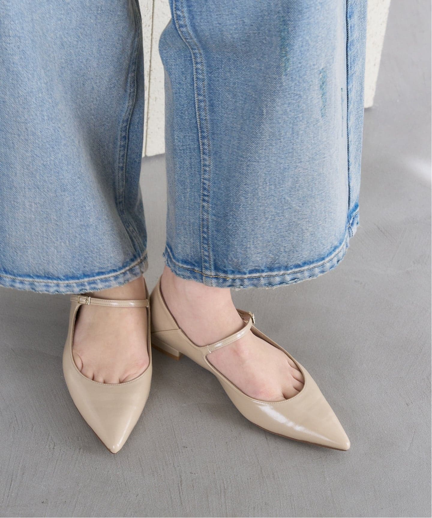 追加》ポインテッドワンストラップフラット（フラットシューズ）｜LE