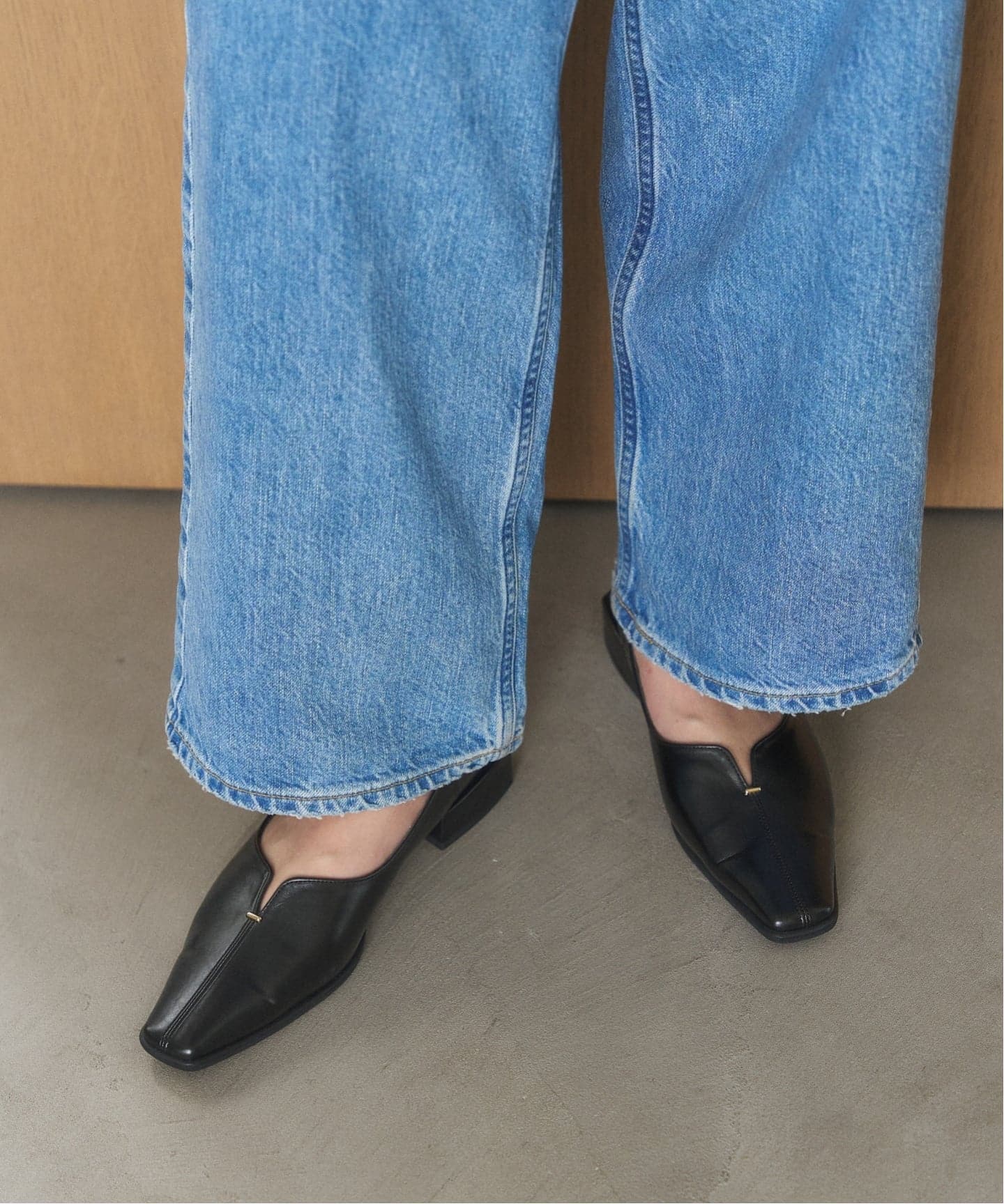 【Hanan】【新品】LE TALON ネイビー ビジュー フラット 追加》2.5cmスクエアスリットソフトフラット（フラットシューズ）｜LE