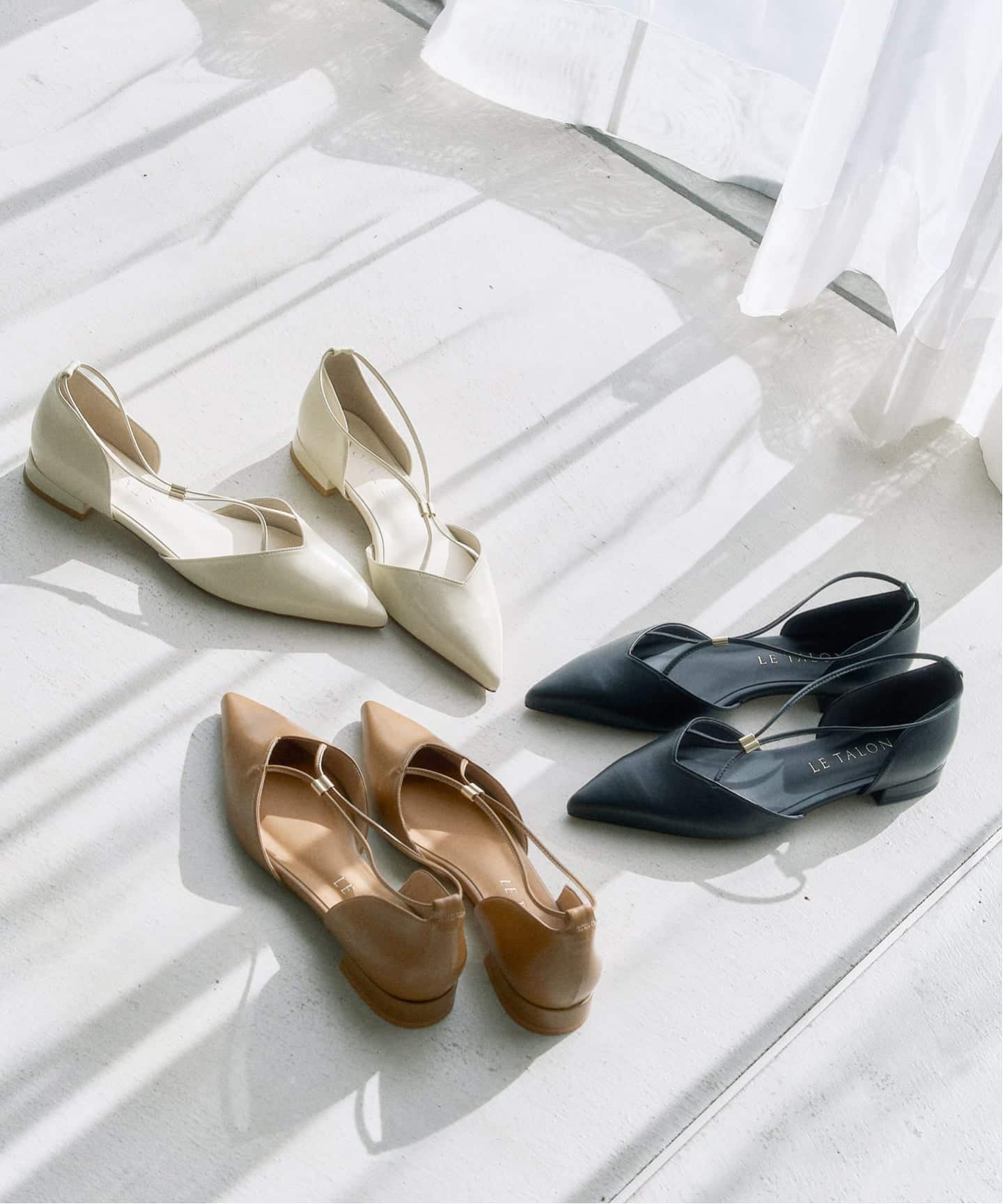 予約》ポインテッドメタルクロスストラップフラット（フラットシューズ