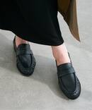 レザーギャザーローファー