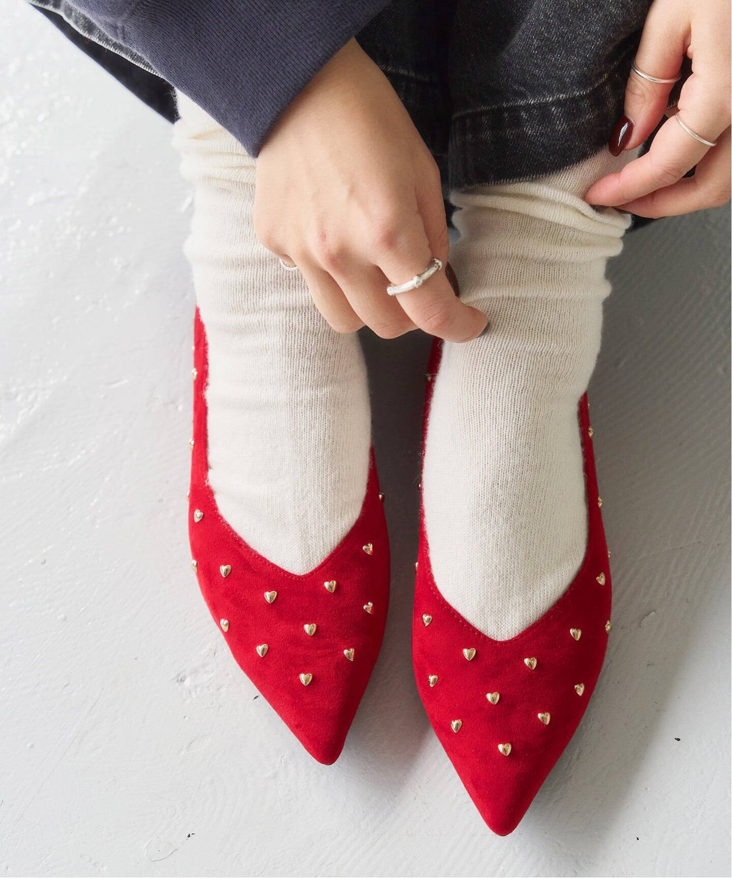 ポインテッドハートスタッズフラット（フラットシューズ）｜LE TALON