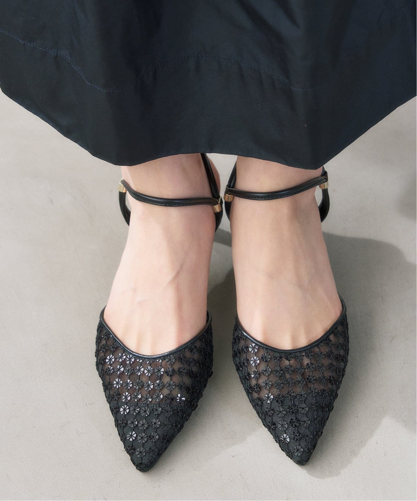 予約》5cmポインテッドフラワースパンコールミュール（パンプス）｜LE