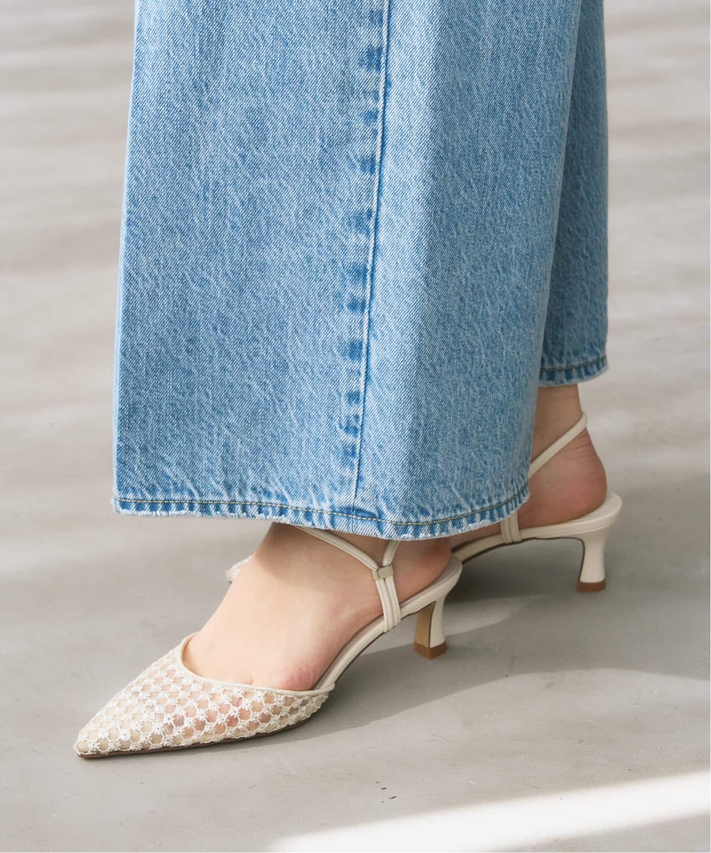 予約》5cmポインテッドフラワースパンコールミュール（パンプス）｜LE