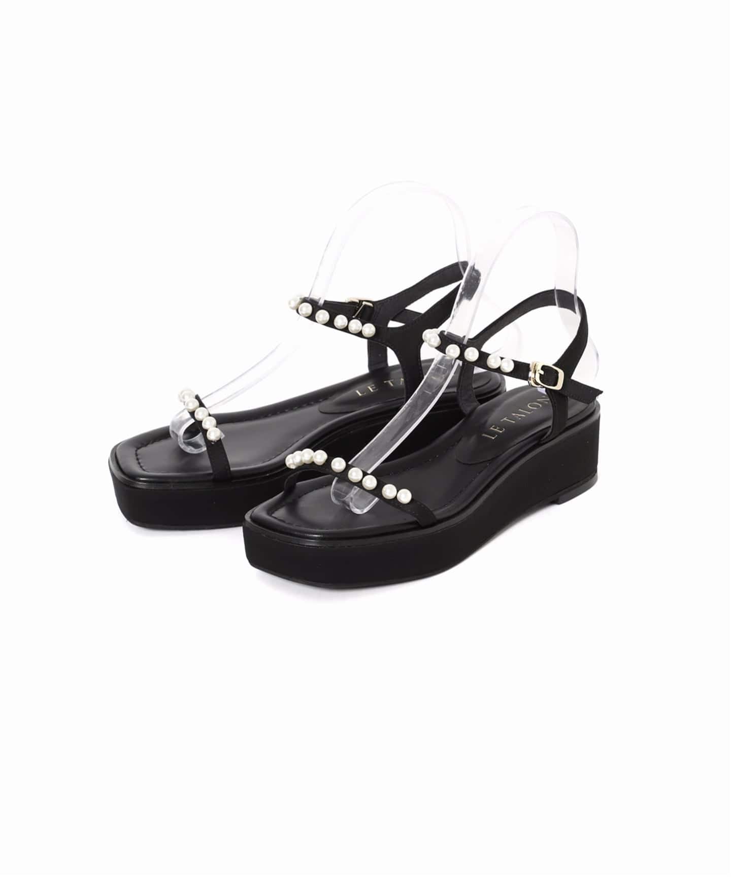 【美品箱付き】LE TALON パールプラットサンダル　　　ブラック　L 追加2》4cmパールプラットサンダル（サンダル）｜LE TALON（ル タロン