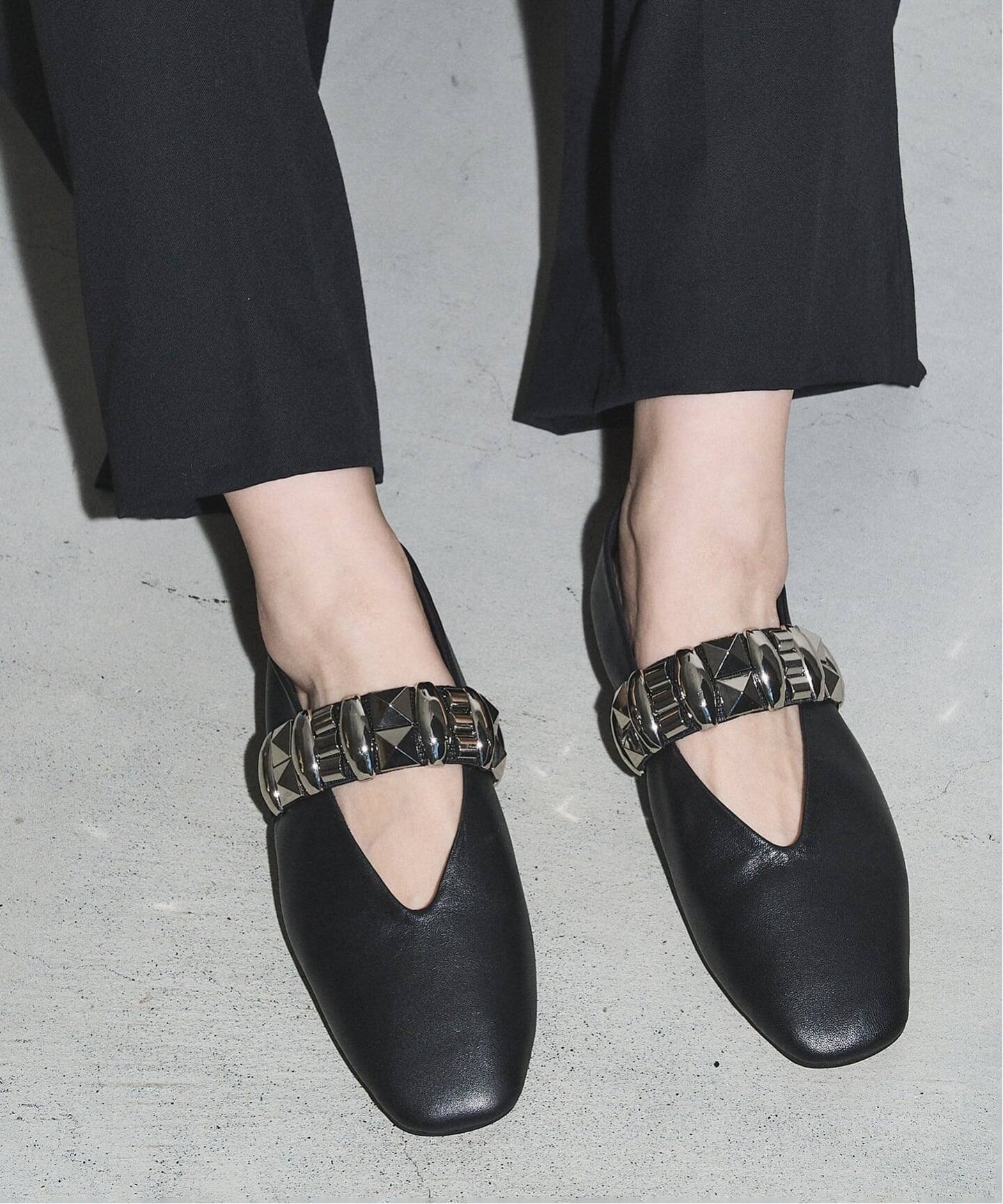 追加予約》GRISEレザーEDGEスタッズベルトメリージェーン（フラット