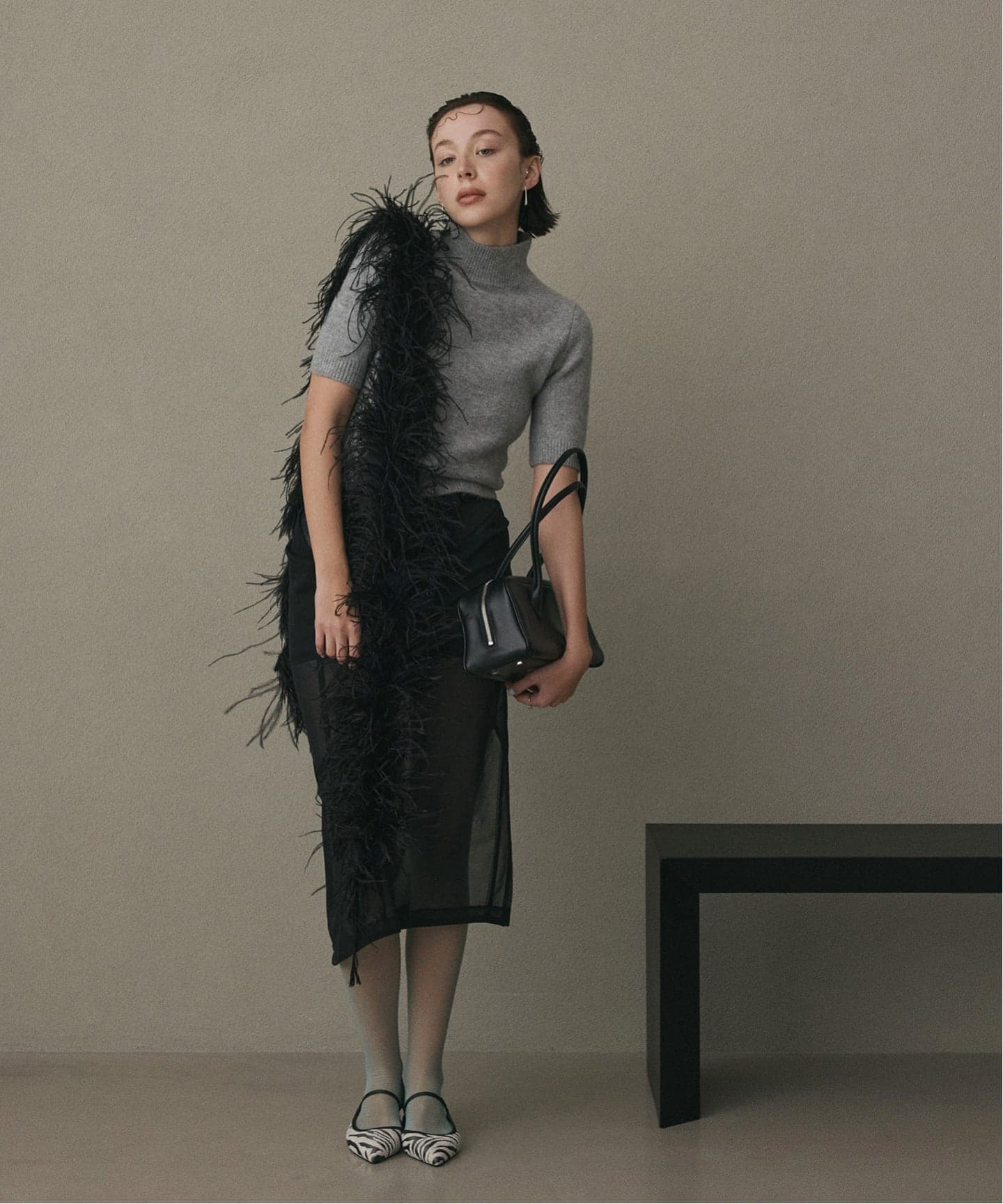 GRISEポインテッドコンビストラップスリングバック（フラットシューズ