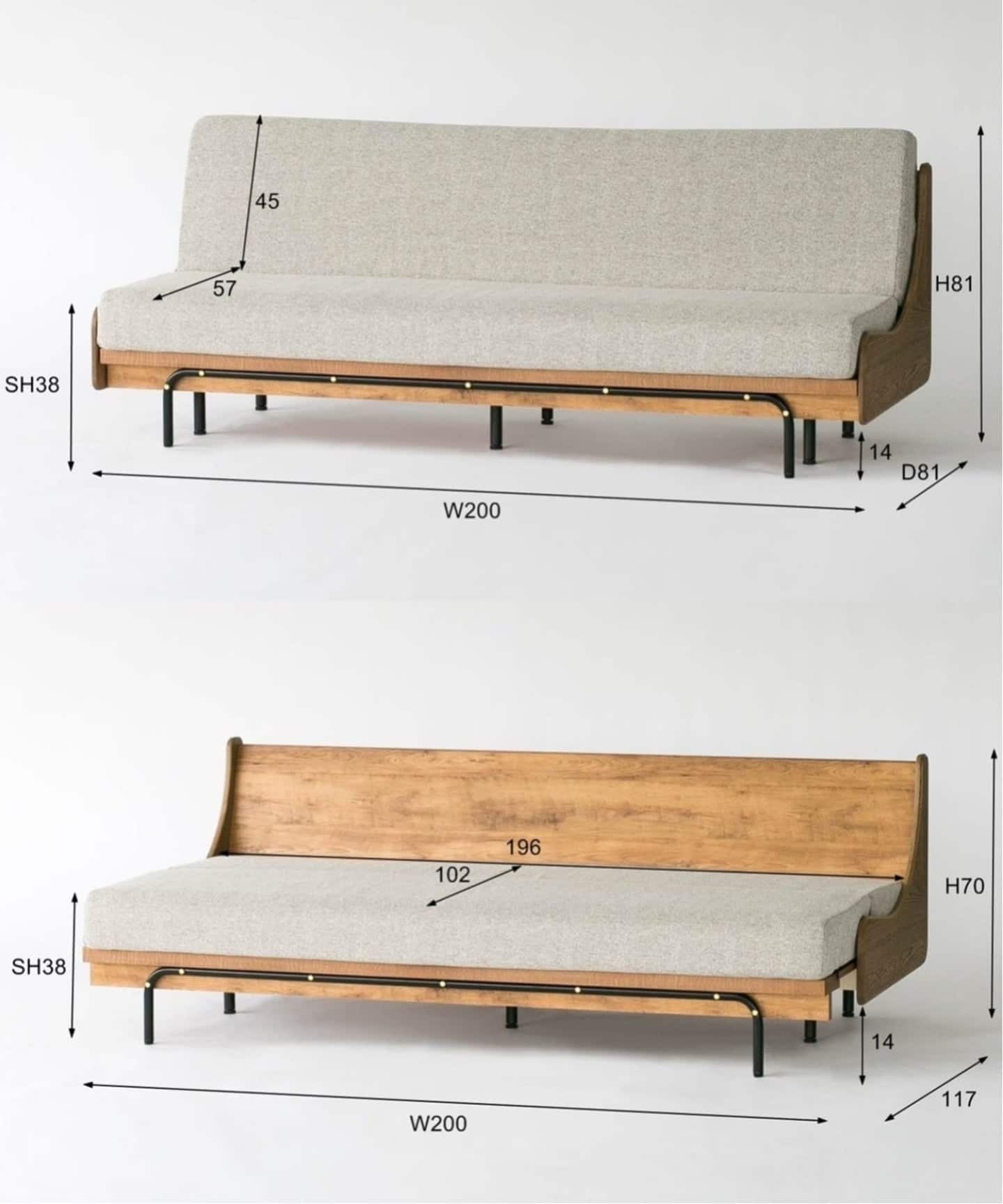 大型商品》HABITAT SOFA BED 200cm GRAY ハビタソファ ベット グレー