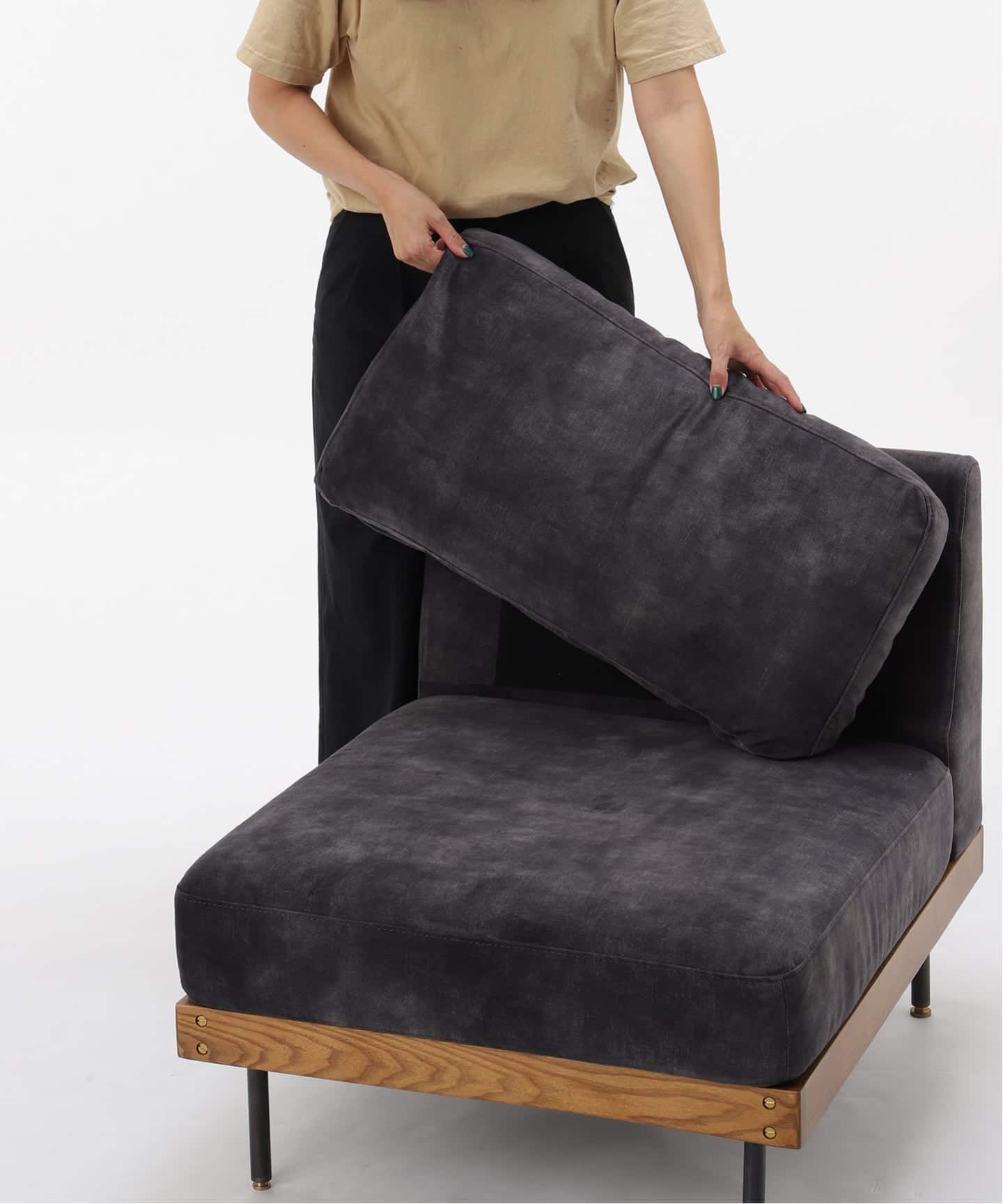 予約》《大型商品》LILLE SOFA 1P 2ND VELVET BK リルソファ
