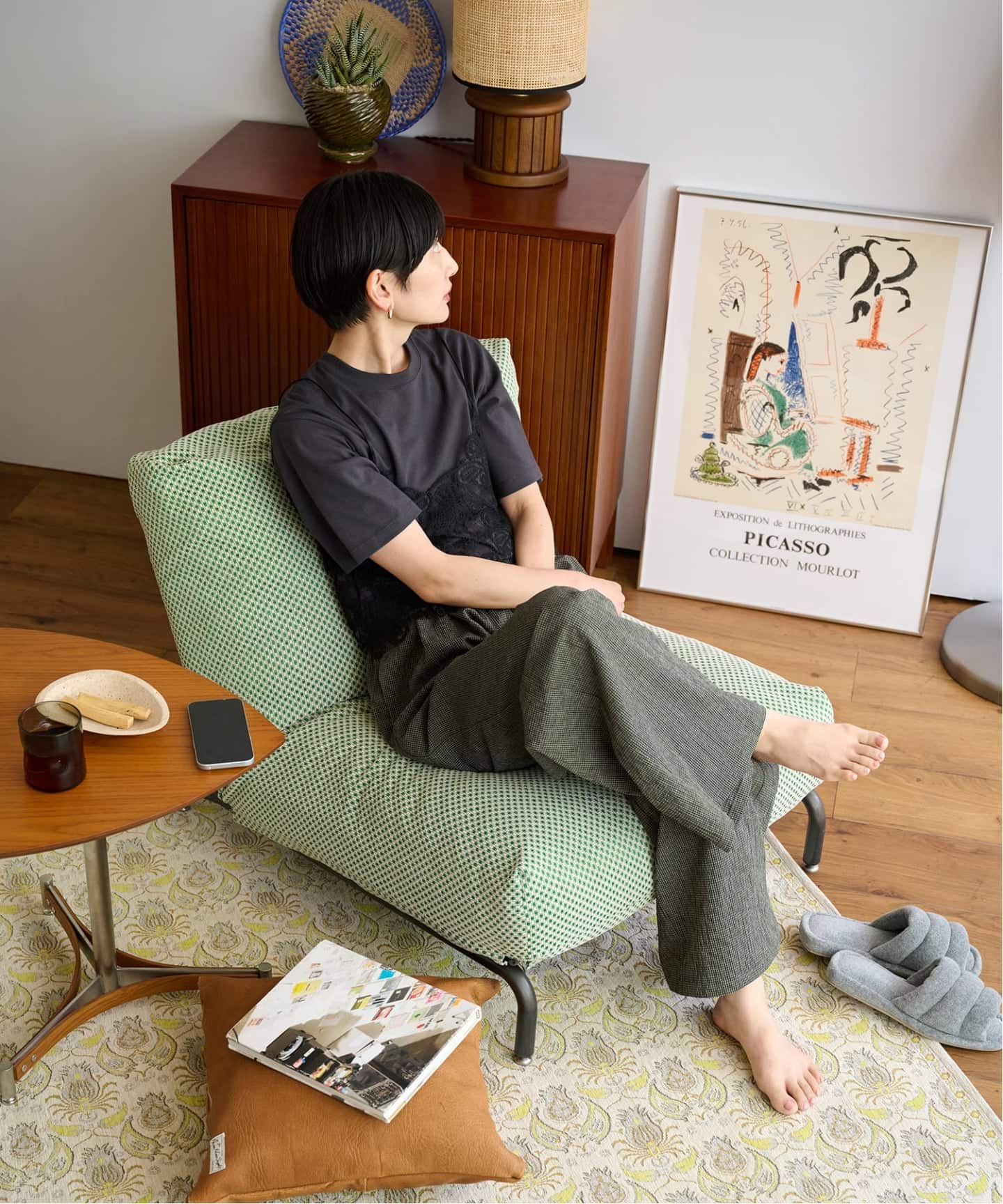 RODEZ CHAIR COVER F-CHK(GRN) ※カバーのみ ロデカバー（ソファ